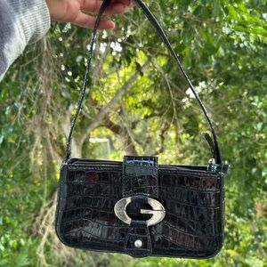 Guess Black Croc-Embossed Shoulder Bag